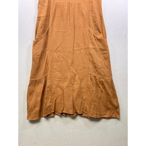 Davi & Dani Cotton Gauze Dress Womens Large Orange Boho Midi Pockets Lagen Look - Picture 5 of 9